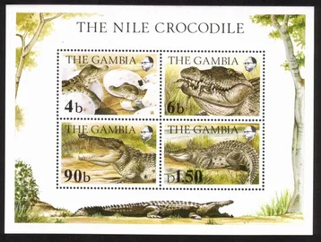 Nile Crocodile: Souvenir Sheet- Complete Set of 4 Different Designs