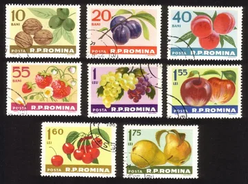 Fruits In Natural Colors: Plums, Peaches, Apples Grapes, Etc Cplt Set of 8 Diff