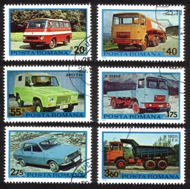 Vehicles: Minibus, Gasoline Truck, Jeep, Dacia Automobile, Etc. Cplt Set of 6